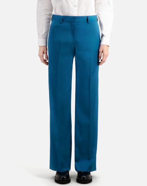 Pantalon tailleur bleu satiné