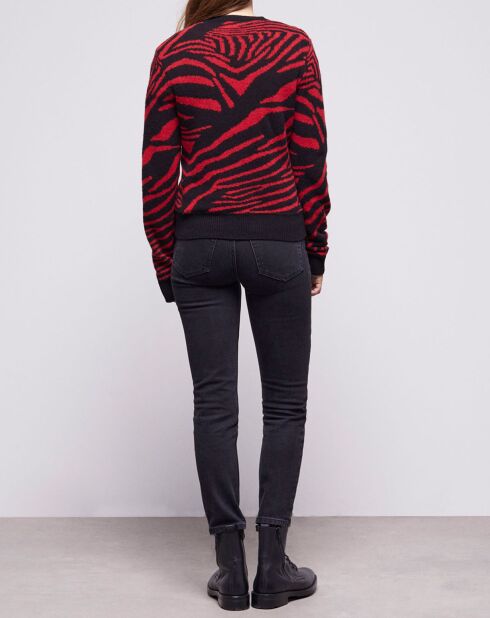 Pull en Laine mélangée col rond imprimé noir/rouge