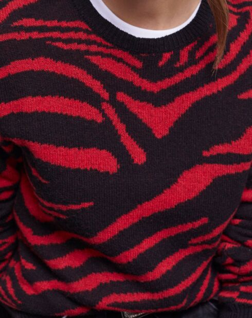 Pull en Laine mélangée col rond imprimé noir/rouge