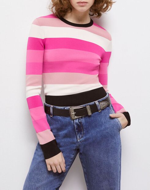 Pull court à rayures rose