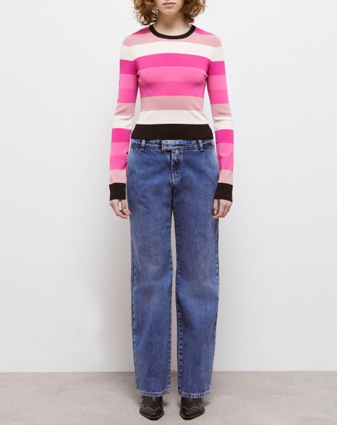 Pull court à rayures rose