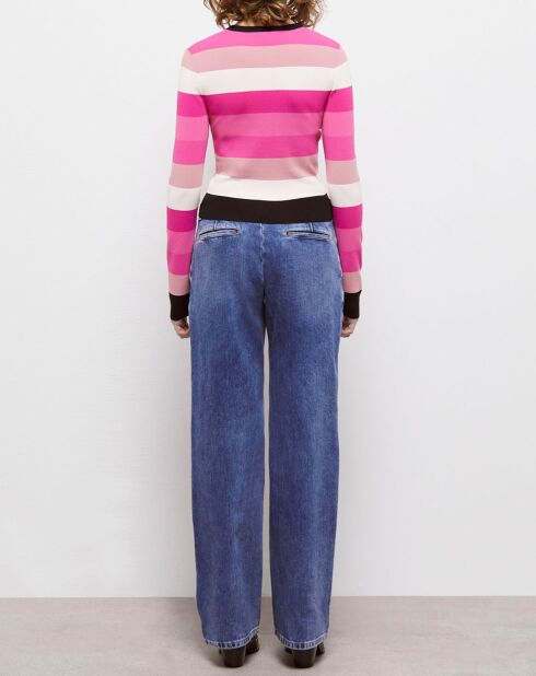 Pull court à rayures rose