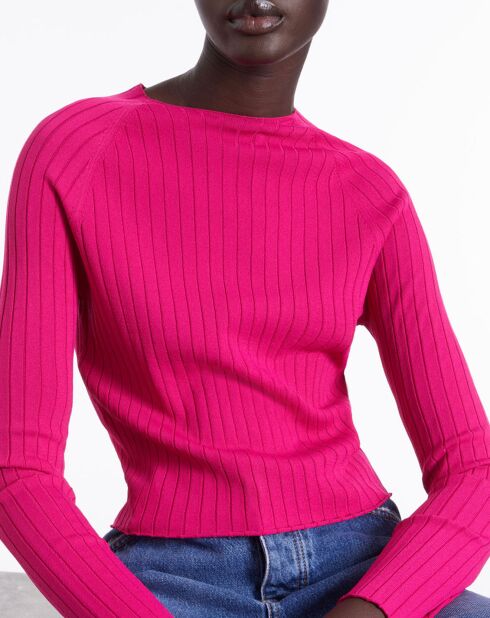 Pull côtelé rose