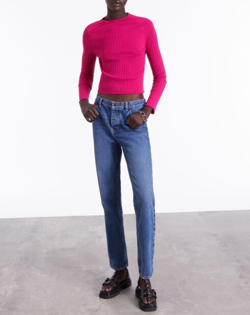 Pull côtelé rose