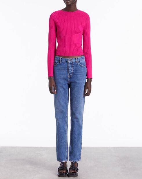 Pull côtelé rose