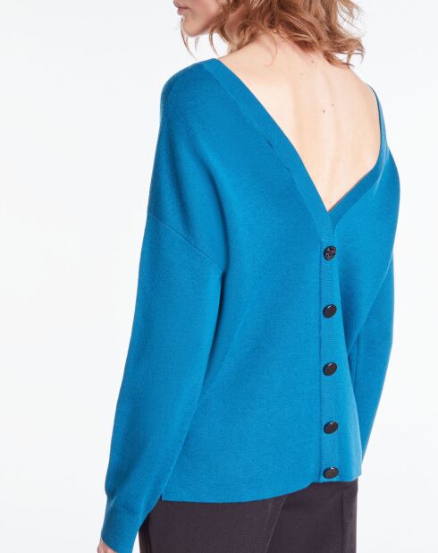 Pull en Laine mélangée avec boutonnage dans le dos bleu