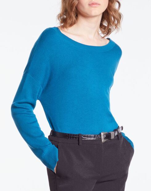 Pull en Laine mélangée avec boutonnage dans le dos bleu