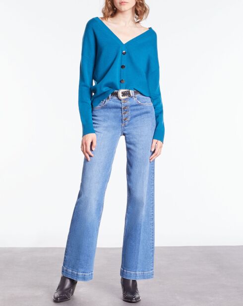 Pull en Laine mélangée avec boutonnage dans le dos bleu