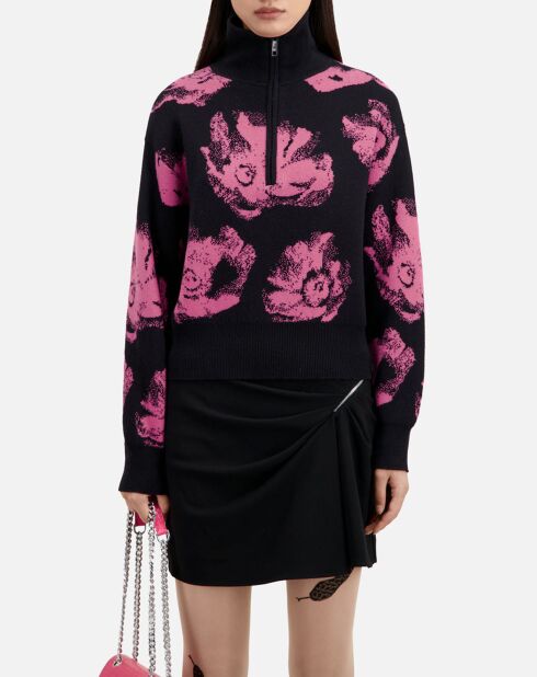 Pull en Laine mélangée à fleurs noir