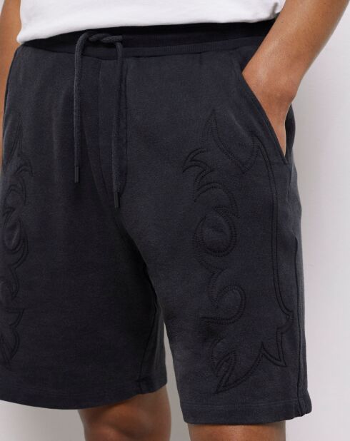 Short molletonné avec broderies Western noir