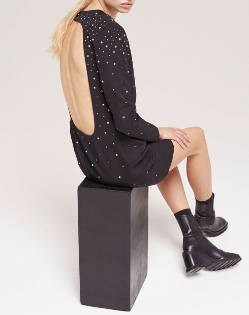 Robe courte détails strass noire