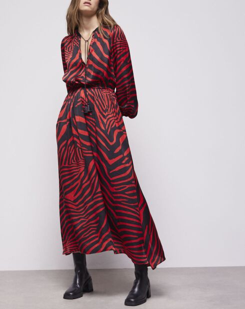 Robe longue imprimée noir/rouge