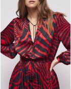 Robe longue imprimée noir/rouge
