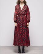 Robe longue imprimée noir/rouge