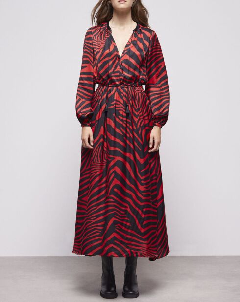 Robe longue imprimée noir/rouge