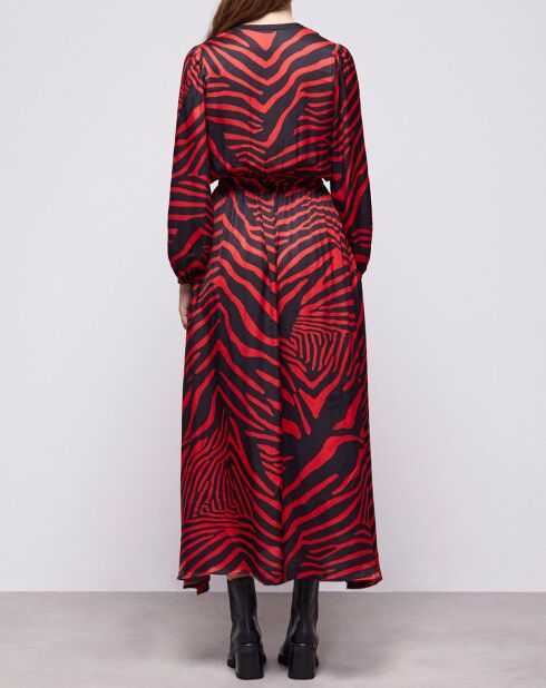 Robe longue imprimée noir/rouge