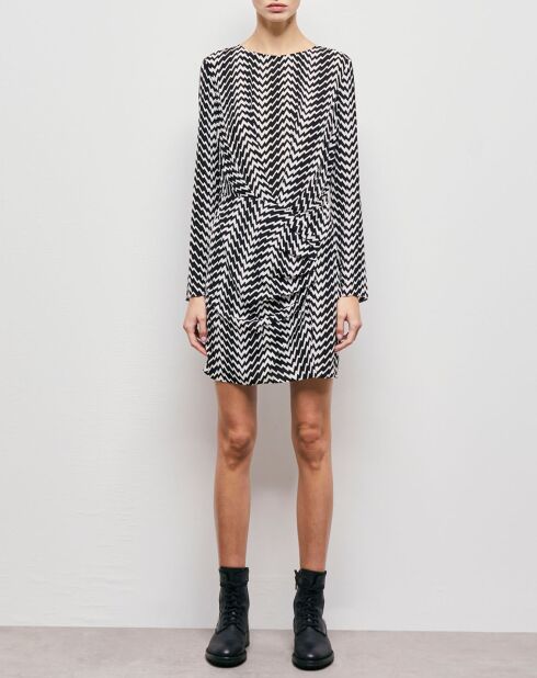 Robe courte imprimée zigzag noire