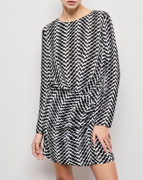 Robe courte imprimée zigzag noire