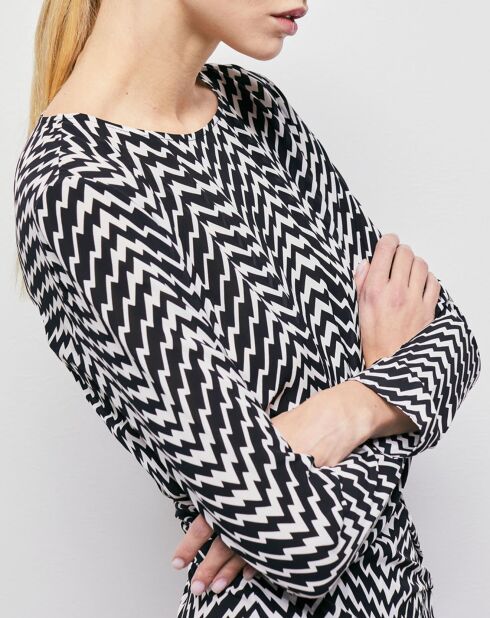 Robe courte imprimée zigzag noire