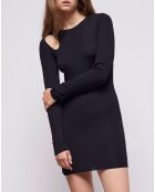 Robe 100% Laine mérinos courte en maille noire