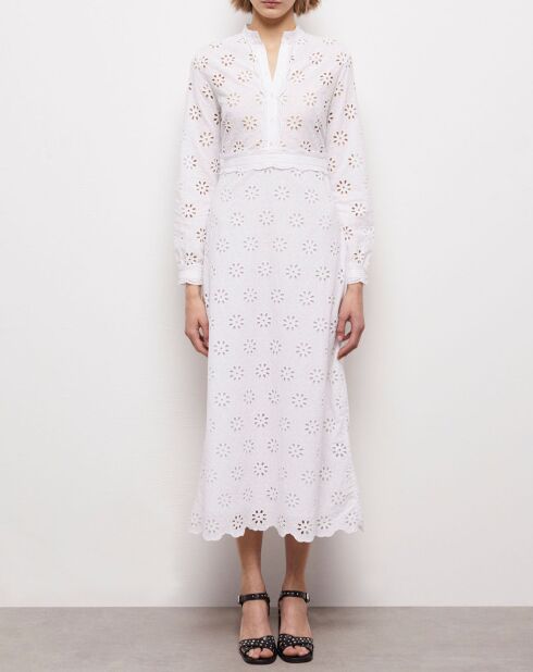 Robe longue en broderie anglaise blanche