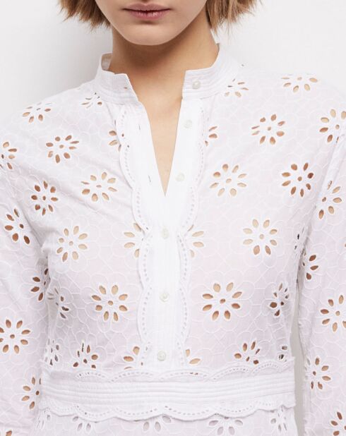 Robe longue en broderie anglaise blanche