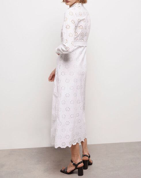 Robe longue en broderie anglaise blanche