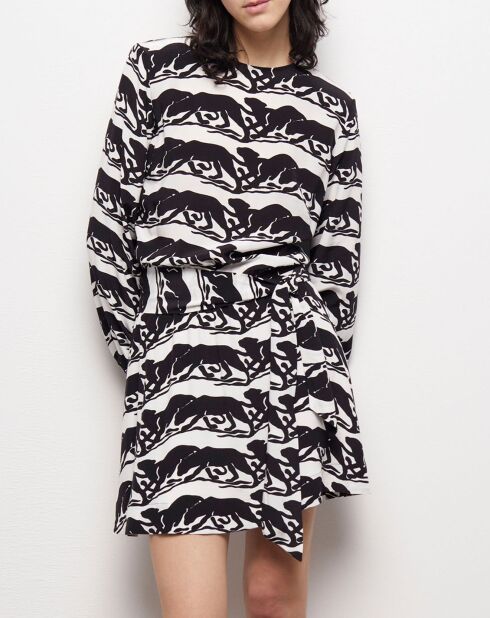 Robe courte avec ceinture imprimée noire