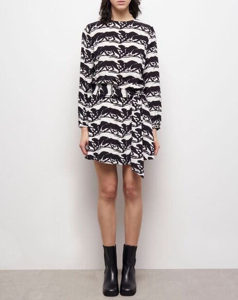 Robe courte avec ceinture imprimée noire