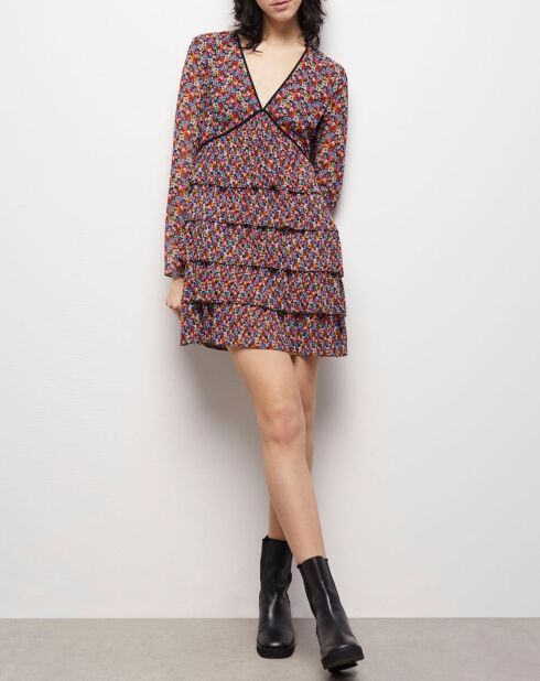 Robe courte plissée multicolore