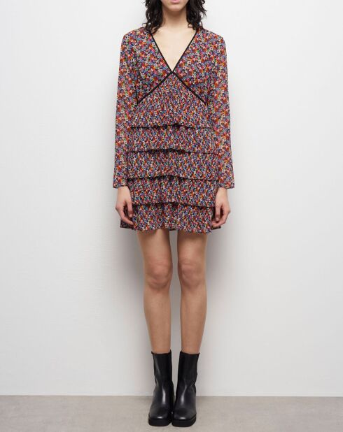 Robe courte plissée multicolore