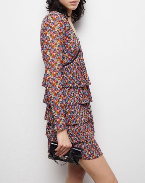 Robe courte plissée multicolore