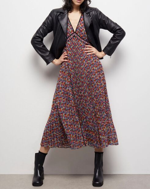 Robe longue plissée multicolore