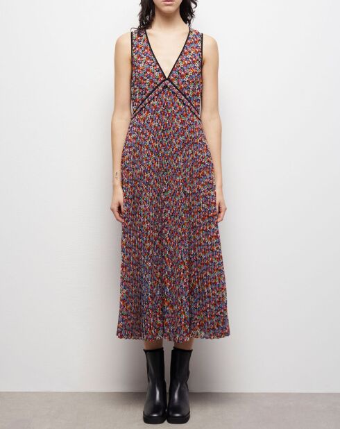 Robe longue plissée multicolore