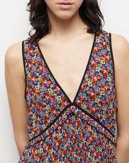 Robe longue plissée multicolore