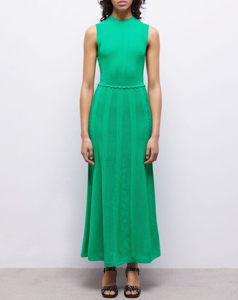 Robe longue en maille ajourée verte