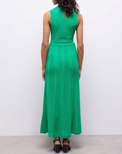 Robe longue en maille ajourée verte