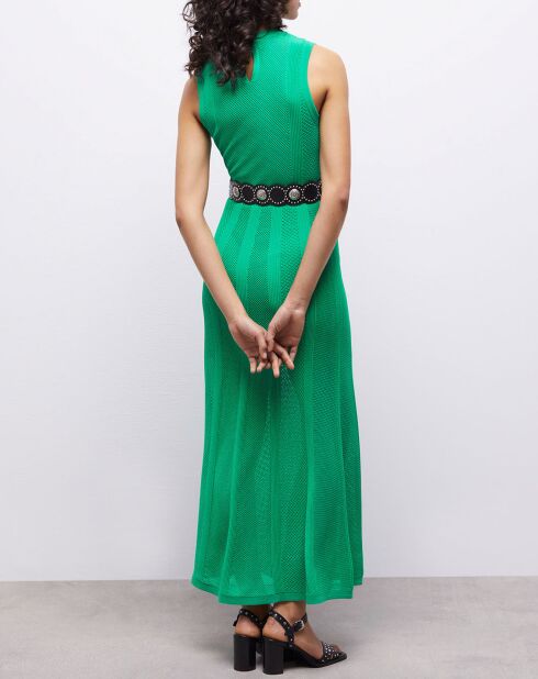 Robe longue en maille ajourée verte