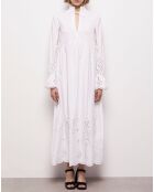 Robe longue avec broderie anglaise blanche