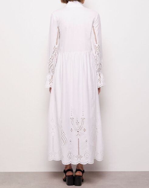 Robe longue avec broderie anglaise blanche