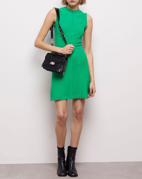 Robe courte en maille ajourée verte