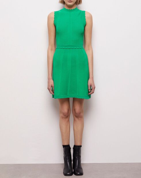 Robe courte en maille ajourée verte
