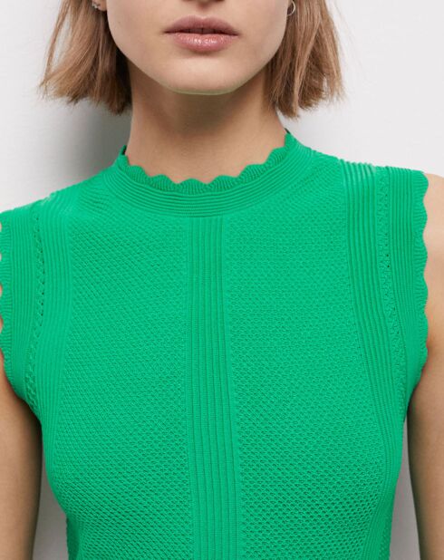 Robe courte en maille ajourée verte
