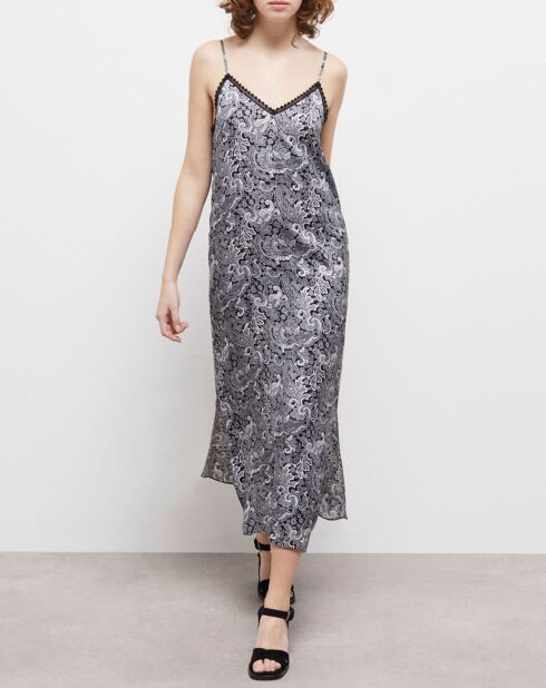 Langes schwarzes bedrucktes Kleid