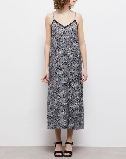 Langes schwarzes bedrucktes Kleid