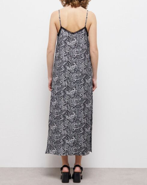 Langes schwarzes bedrucktes Kleid