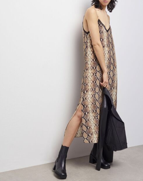 Robe 100% Soie nuisette longue python beige