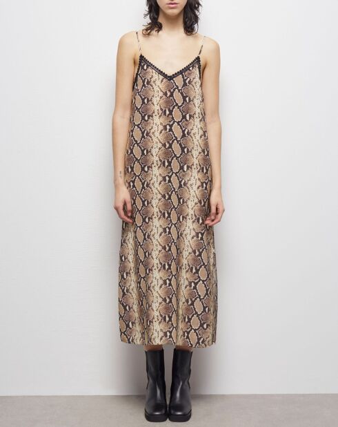 Robe 100% Soie nuisette longue python beige