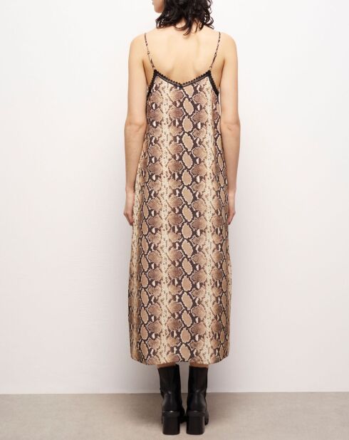 Robe 100% Soie nuisette longue python beige