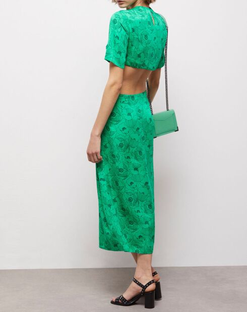 Robe longue imprimée avec ouvertures verte